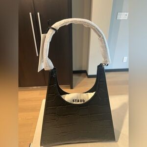 Staud Rey Black Croc-Embossed Women's Bag